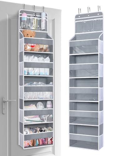 Image of BLOROOM Over the Door Organizer Hanging Storage with 3 Clear Slip Pockets and 5 Large Pockets for Closet Door Organization - Heavy Duty for Bathroom, Pantry, Bedroom, Nursery