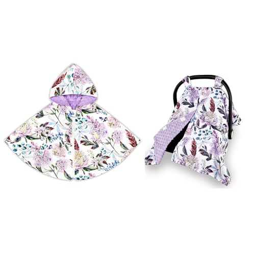 Image of Baby Car Seat Canopy Soft Mink Plush Dotted Backing Baby Car Seat Cover Girls,Baby Car Seat Poncho for Girls Boys, Ultra Soft Toddler Cape Hooded Poncho Cloak, Comfortable Warm Minky Winter Outerwear