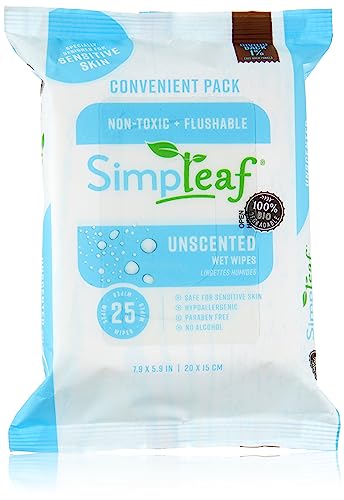 Image of Simpleaf Flushable Wet Wipes Unscented | Plastic Free, Paraben & Alcohol Free | Hypoallergenic & Safe for Sensitive Skin | Soothing Aloe Formula | Adult Toilet Wipes (12 x 50 Count Pack) 600 Count