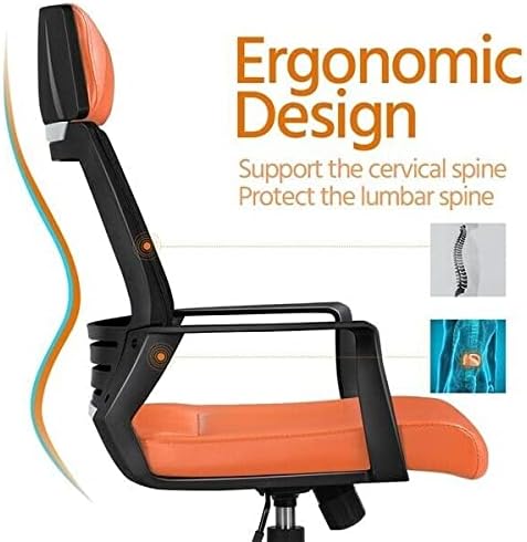Office Chair Executive Office Chair w/Headrest Leather Seat Computer Desk Chair Orange Desk Chair Gaming Chair