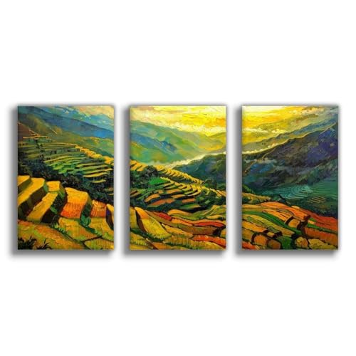 Impression sur toile Sunrise Banaue Riz Terrace pour décoration salon 50x75 cm