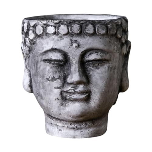 Milageto Macetero con Cabeza de Buda, Maceta Decorativa para Regalo, Estatua de Buda, contenedor de Flores para Plantas, macetero de Cemento para balcón, Sala, Gris