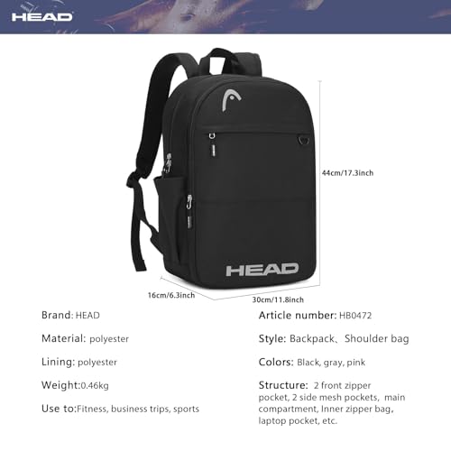 HEAD Waterproof Travel Backpack for Women & Men, Lightweight Laptop Backpack Computer Bags fits 15.6 inch Notebook, Casual Daypack College Backpacks for Weekender Overnight/Sports Gym/Work/Fitness4
