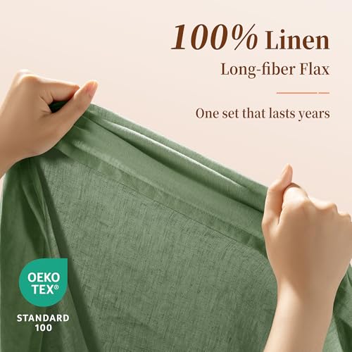 Image of 100% Pure Linen Sheet Set for Hot Sleepers, Breathable Natural Linen Sheets 4pcs, Bedding Set Deep Pocket Up to 16 inch Moisture-Wicking, Softens with Every Wash (Green Cal King)