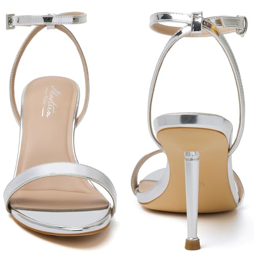 Image of Mostrin Strappy Heels for Women Ankle Strap Heels Women's Heeled Sandals for Party Prom Wedding
