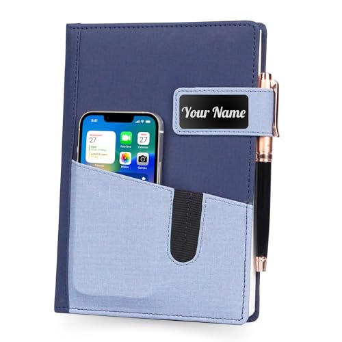 Image of Leather Hard Bound Notebook A5 Journal Diary For Office Use With Mobile & Card Holder Or Pen Loop Dairy For Personal |Ruled Pages With Strap Bookmark Journal Notebook (Customised Flap Notebook A)