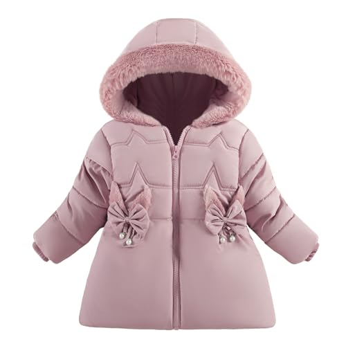 Fumdonnie Abrigos de invierno para niños, chaqueta de bebé, ropa de nieve, vestido acolchado con capucha para niña, 1-4T, Rosado, 18-24 meses