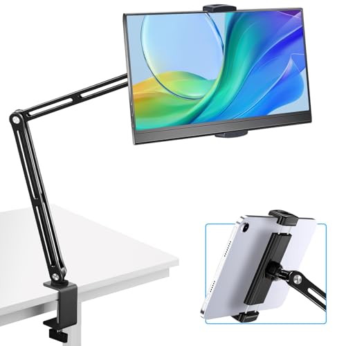Tablet Stand Holder for ipad,Kindle,Portable Monitor Stand Holder 15.6'' Max,Foldable Tablet Mount Arm for ipad with 360°Rotate Base,Fits for Cell Phone,Kindle,Tabs 12.9'' Max(Not Over 2.65lb)