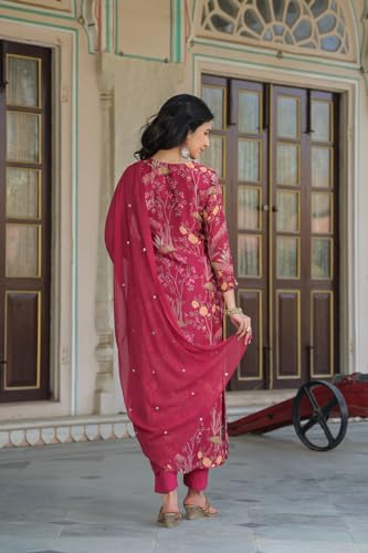 Image of ANNI DESIGNER Women's Cotton Blend Straight Printed Kurta with Pant & Dupatta
