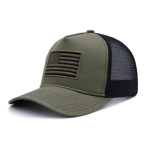 Image of American Flag Trucker Hat for Men Women, Adjustable Snapback Mesh USA Flag Baseball Cap