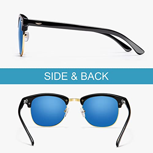 Polarized Sunglasses for Men and Women, Mens Retro Sun Glasses, Womens Round Shades Semi-Rimless Sunnies UV4004