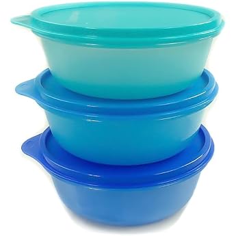 TUPPERWARE Salad bowl set 3 600ml dark blue + blue + turquoise box