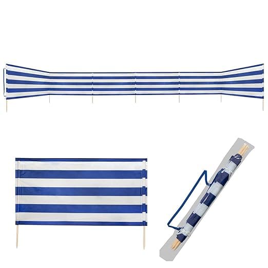 Idena - Windschutz in Blau-Weiß, mit Tragegurt und Fixierungsbändern, für Strand, Camping und Garten
