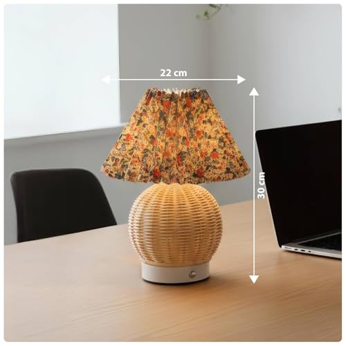 Image of Aesthetic Table Lamp with Detachable Lampshade | Decorative Pleated Fabric and Cane Bamboo Finish Lamp for Bedroom Decor | Home Decoration Items for Living Room | Gifts for Woman (Charm)