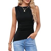 Womens Summer Tops Spring Ruched T Shirts Going Out Crop Tank Top Fashion Clothes 2025 Pure Black M