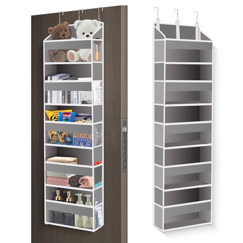 XiflLife Over the Door Organizer Closet,5 Bins 10 Side Pockets,Hanging Organizer,Anti Tilt 44 lbs Load Organizers and Storage with Clear Window for Bedroom,Nursery,Rv,Bathroom,Camper(Light Grey)