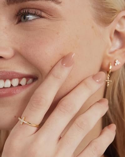 pavoi 14k gold plated cubic zirconia cross ring for women - eternity promise ring for her - infinity religious wedding band