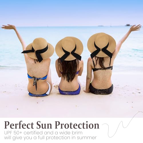 Image of Beach Hats for Women, Sun Straw Hat for Women, UPF 50+ UV Sun Protection Sun Hat Womens, Foldable Floppy Sun Hat