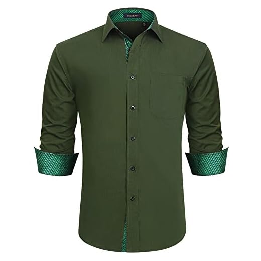 Camisa de Vestir Verde Militar Formal de Manga Larga con Botones hacia Abajo Trabajo a Cuadros marrón Moda Cuello Floral Inteligente Camisas de Pata de Gallo de Ajuste Regular M