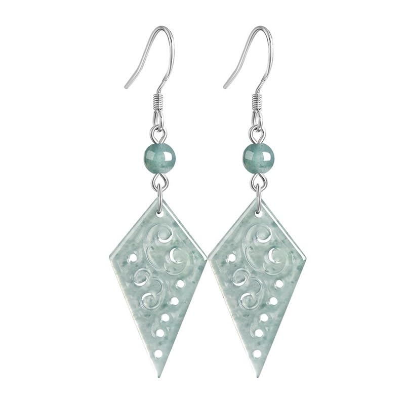 Boucles d'oreilles pierre bleu vert en argent 925 et véritable jade