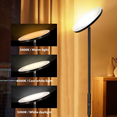 Image of JOOFO Floor Lamp,30W /2400LM Sky LED Modern Torchiere 3 Color Temperatures Super Bright Floor Lamps-Tall Standing Pole Light with Remote & Touch Control for Living Room,Bed Room,Office (Black-Gold)
