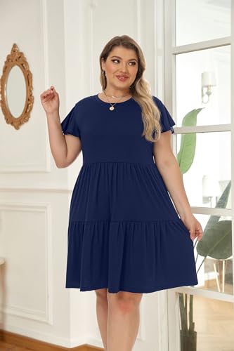 Image of HiMONE Summer Dresses for Women 2025 Vacation Sundresses Ruffle Sleeve Boat Neck with Pockets A Line Casual Dress XS-2XL