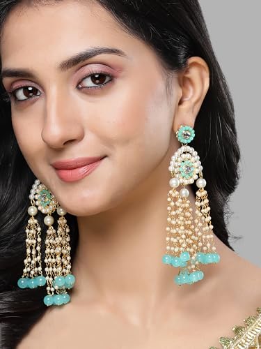 Image of Karatcart Yellow Crystal and Pearl Kundan Dangler Earrings for Women