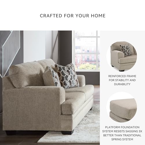 Image of Signature Design by Ashley Stonemeade Casual Loveseat with 2 Toss Pillows, Light Brown