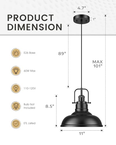 Image of zeyu 2 Pack Modern Pendant Lights for Kitchen Island, Industrial Hanging Light Fixtures 11-Inch, Matte Black Finish, 016-1-2PK BK