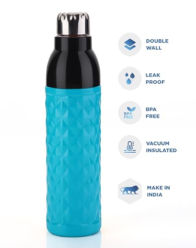 Image of Clazkit Diamond PU Insulated Water Bottle Plastic Steel Cap, 1000-ML,Color May vary