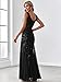 Ever-Pretty Women's Sequin Formal Dress Double V-Neck Sleeveless Mermaid Long Evening Prom Dresses Black US16