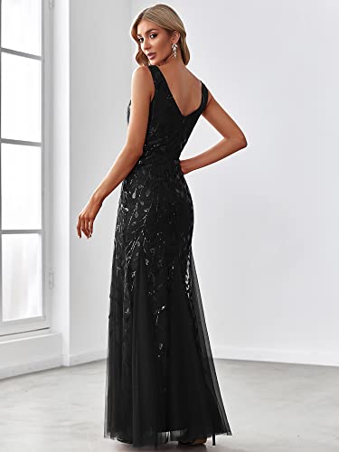 Ever-Pretty Women's Formal Dress Sequin Tulle Double V-Neck Sleeveless Mermaid Long Evening Dress 078862