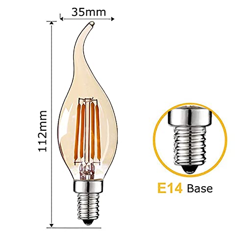 10 stuks C35 LED E14 kaars lamp 4 W, LED filament gloeilampen, amber glas, warm wit 2700 K, 300 lm, vervangt gloeilampen… - Afbeelding 5