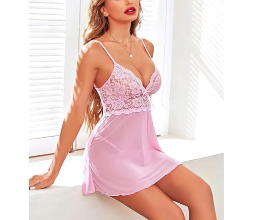 Image of Babydoll | Women's Plus Size Split Long Mesh Lingerie Dress Babydoll Chemise Sleepwear | Nightwear Sexy Above Knee Dress with G-String Panty