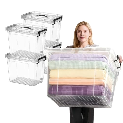 Image of 360 QT Clear Large Storage Bins with Lids, 4 Pack 90 QT-Stackable Plastic Organizer for Home, Office, Garage, BPA-Free, Heavy-Duty, See-Through Containers with Secure Latches & Handles