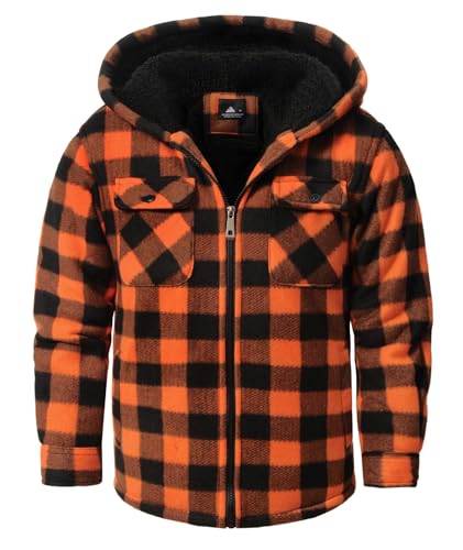Image of V VALANCH Boys Flannel Jacket Hooded Fleece Lined Zip-up Hoodies Plaid Coat for Kids