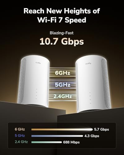 Image of Cudy Tri-Band WiFi 7 BE11000 Whole Home Mesh System, 6-Stream 10 Gbps, 4 x 2.5G Ports, MU-MIMO, Multi-VPN, Cudy APP, Smart Internal Antennas, M11000 2-Pack