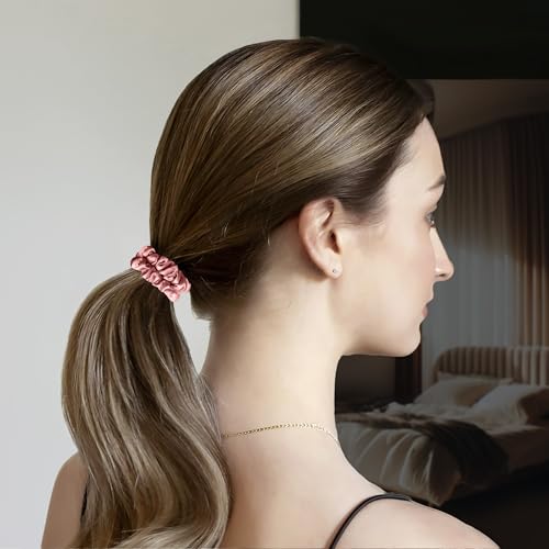 SILVR BEAR Luxury Satin Scrunchies SAME 6 COLORS AS PIC, Anti-Hair-Breakage, Hair Ties, Scrunchies Set for Girls, Women, Best gift for Sister, Friend, Mom (Classic Skinny)