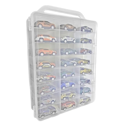 Chfeirno Carrying Cases Compatible with 48 Hot Wheels,Double Sided Storage Box for Matchbox Cars,Portable Transparent Toy Car Storage Case with 46 Slot,Case Only (Transparent)