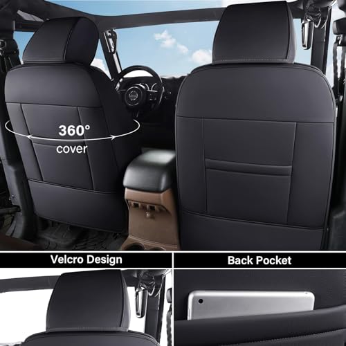 Image of Coverado Seat Covers for Jeep Wrangler JK JL, Leather Front Seat Covers for Truck Automotive Wrangler Seat Covers Custom Fit for 2007-2024 Jeep Wrangler 2-Door /4-Door（Black）