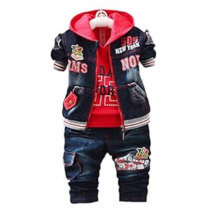 Yao 1-5Jahre Frühling Herbst kleiner Baby Junge Kleidungsset 3 Stück Langärmliges Kapuzen T-Shirt Jeansjacke und