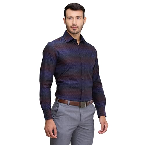 Image of Park Avenue Men's Luxus Fit Pure Cotton Structure Pattern Narrow Collar Full Sleeve Formal Regular Fit Shirt