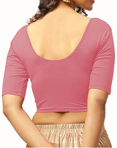 Image of THE BLAZZE 1303 Women's Cotton Scoop Neck Backless Elbow Sleeve Crop Top Readymade Saree Blouse for Women
