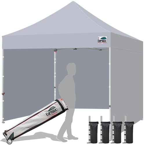 Image of Eurmax USA 10x10 Pop Up Canopy Tent,Commercial Tent with Patented No-Tip Rolling Bag,4 Zippered Removable Walls,UV & Water Resistant Canopy Top,Heavy Duty Outdoor Gazebo,Instant Shelter(Gray)