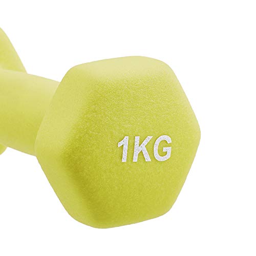 Image of Amazon Brand - Solimo Neoprene Dumbbell 1kg, Set of 2 (Light Green)