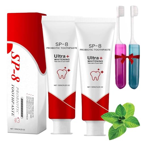 Sp-8 Probiotische Zahnpasta,Tiefenreinigende Pflege-Zahnpasta, Entfernt Flecken,Zahnpflege,Erfrischt Den Atem (2PCS, Natürliche Minze)