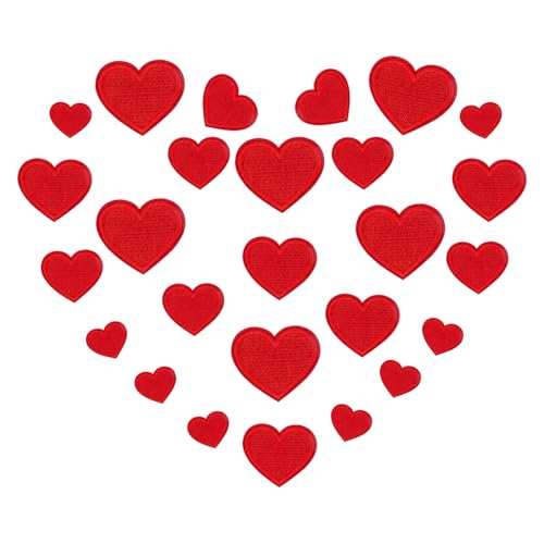 24 Stück Rote Herz Bestickte Stoffaufkleber,Bügelbilder Herz Zum Aufbügeln Mini Aufnäher zum Aufbügeln Gestickte Patche für Kleidung Hüte Rucksäcke DIY Dekorationszubehör