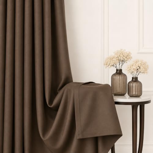 Image of THE LINEN COMPANY Extra Long Back Loop Curtains | Hall Door Curtains | Thermal Insulated Blackout Drapes Set of 2 - Dark Brown, 10 Feet