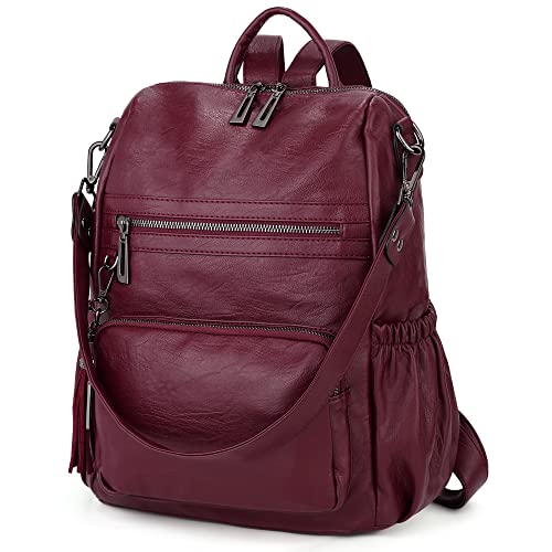 Image of UTO Women Backpack Purse Leather Vegan Ladies Fashion Designer Rucksack Convertible Travel Shoulder Bag with Tassel