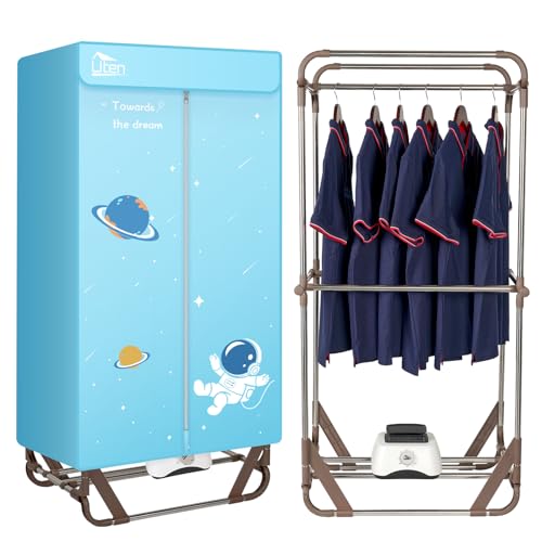 Uten Clothes Dryer, 1500W Power Electric Clothes Dryer Machine with Timer, 2-Tier Laundry Drying Wardrobe, Foldable Clothes Drying Rack and Dryer for Travel, Apartments, RV, Home